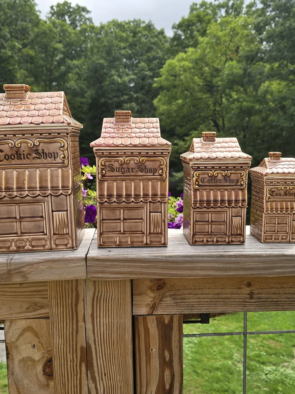Vintage Brown Ceramic 'Shop' Canister Set - Cookie, Sugar, Coffee, Tea